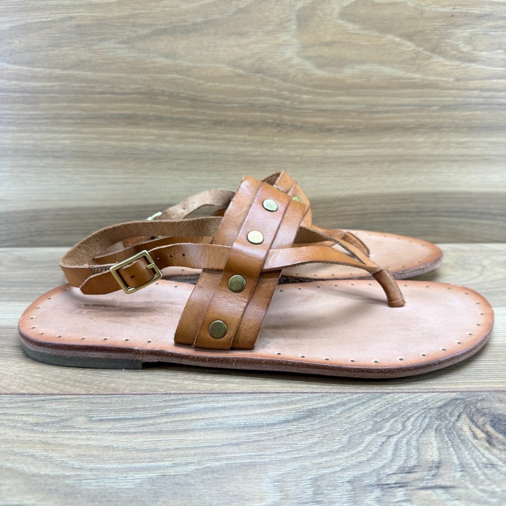 Frye Avery Studded Sandals Womens 9.5 B Tan Studded Slingback Thong Vacation